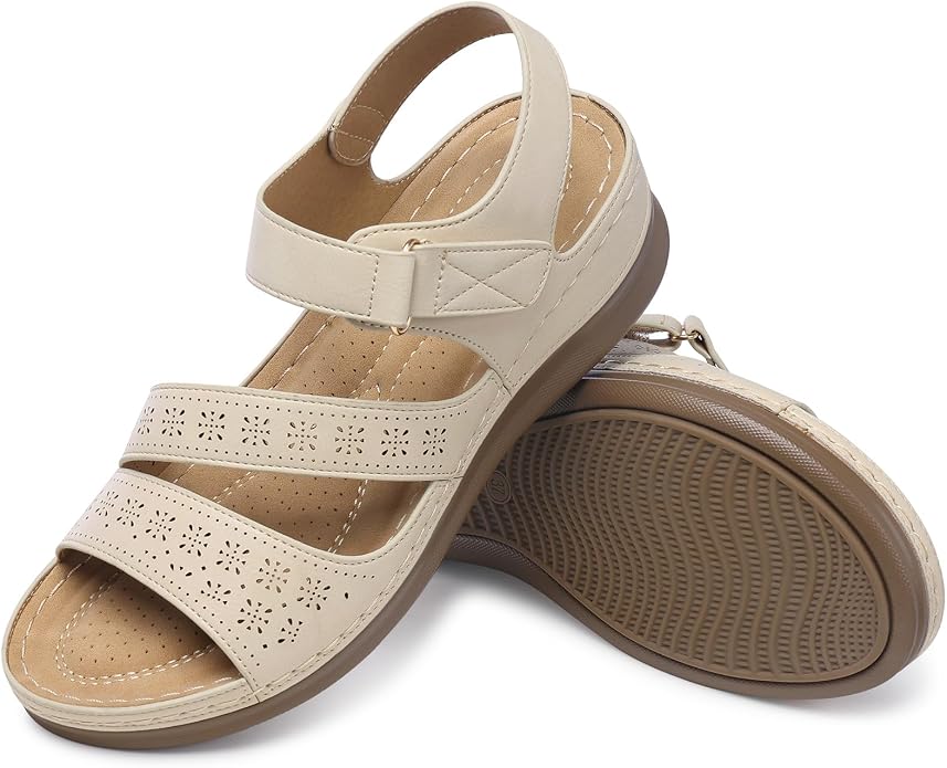 SHIBEVER Women's Wedge Sandals Platform: Comfortable Dressy Arch Support Ankle - Image 6