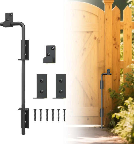 12" Heavy Duty Cane Bolts for Gates with Upgraded Square Hardware Gate Drop Rod with Black Finish for Wood PVC Vinyl Fences Gates, Double Doors-1 Pack