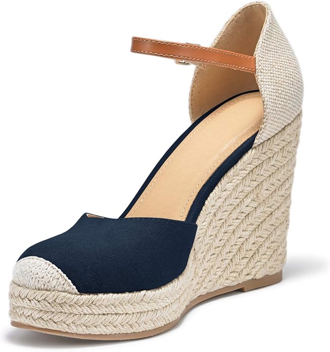 FISACE Womens Summer Espadrille Heel Platform Wedge Sandals Ankle Buckle Strap - Image 5