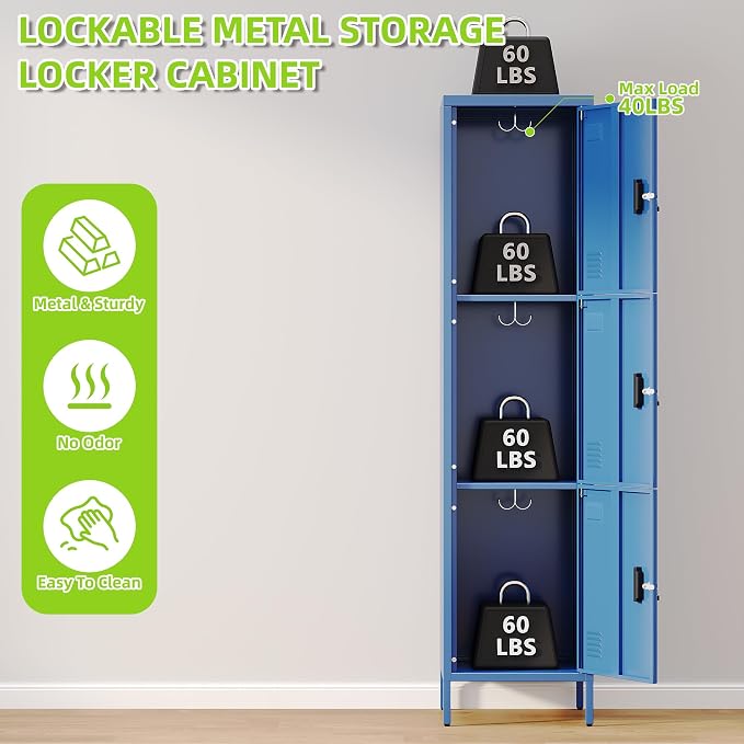 Aobabo 16" W 3 Door Metal Storage Locker - Image 4