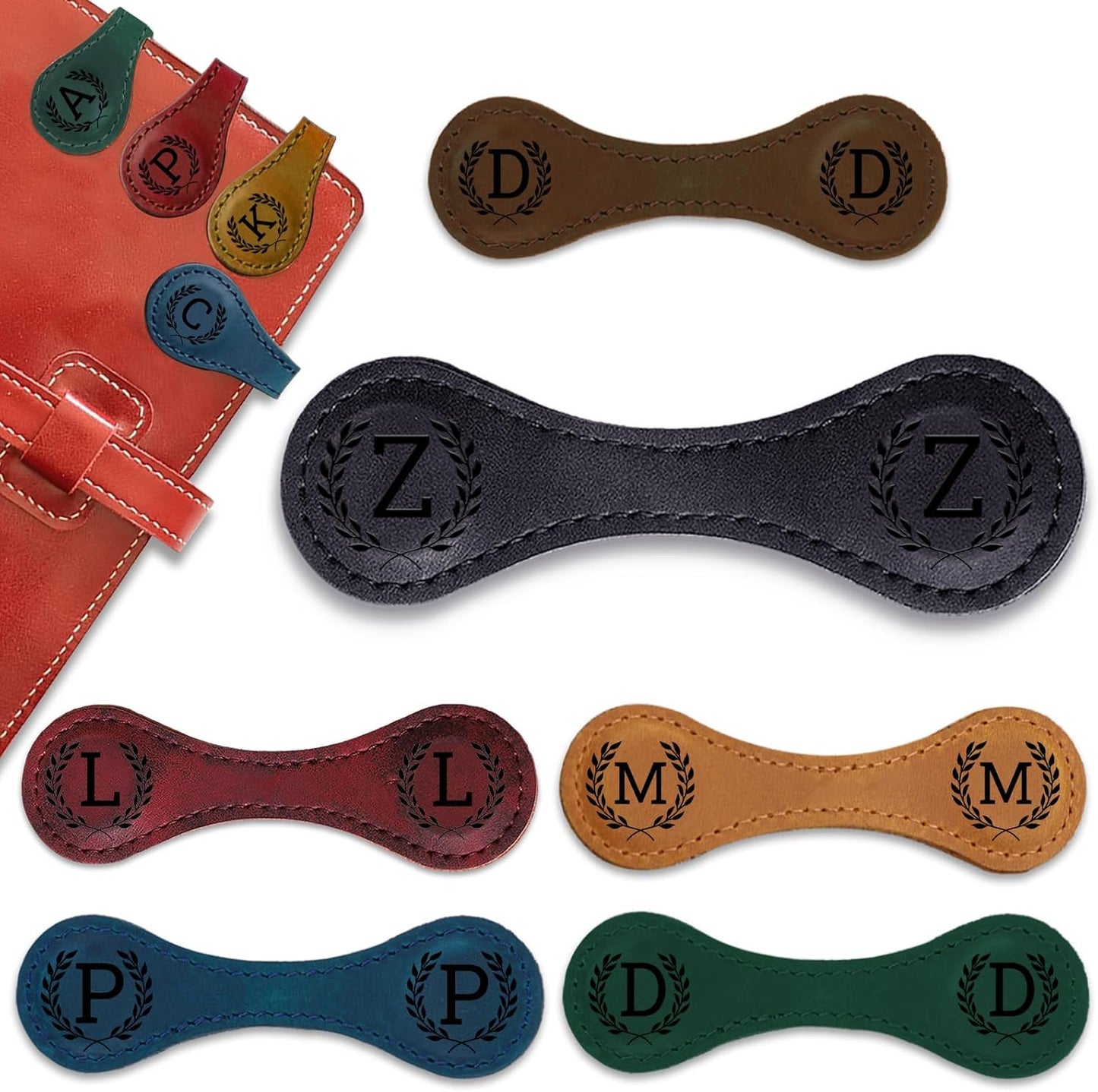 Personalized Magnetic Leather Bookmark - 26 Letters Vintage Engraved Book Marks,Custom Bookmark with Initial,Bookmarks for Women,Reading,Book Lovers (Black, Z)