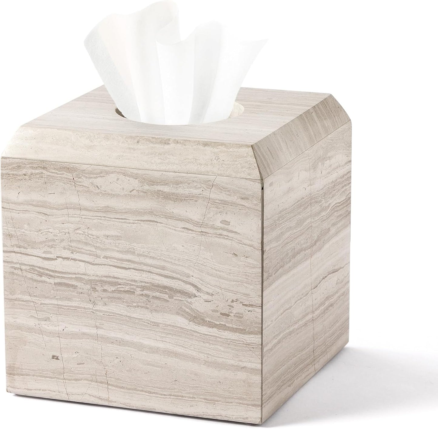 WORHE Tissue Box Cover Italy Natural Marble Heavy Duty Square Facial Toilet Paper Holder for Bathroom Living Room Bedroom Dresser Kitchen Minimalistic Office Home Decor Grey (WH078)