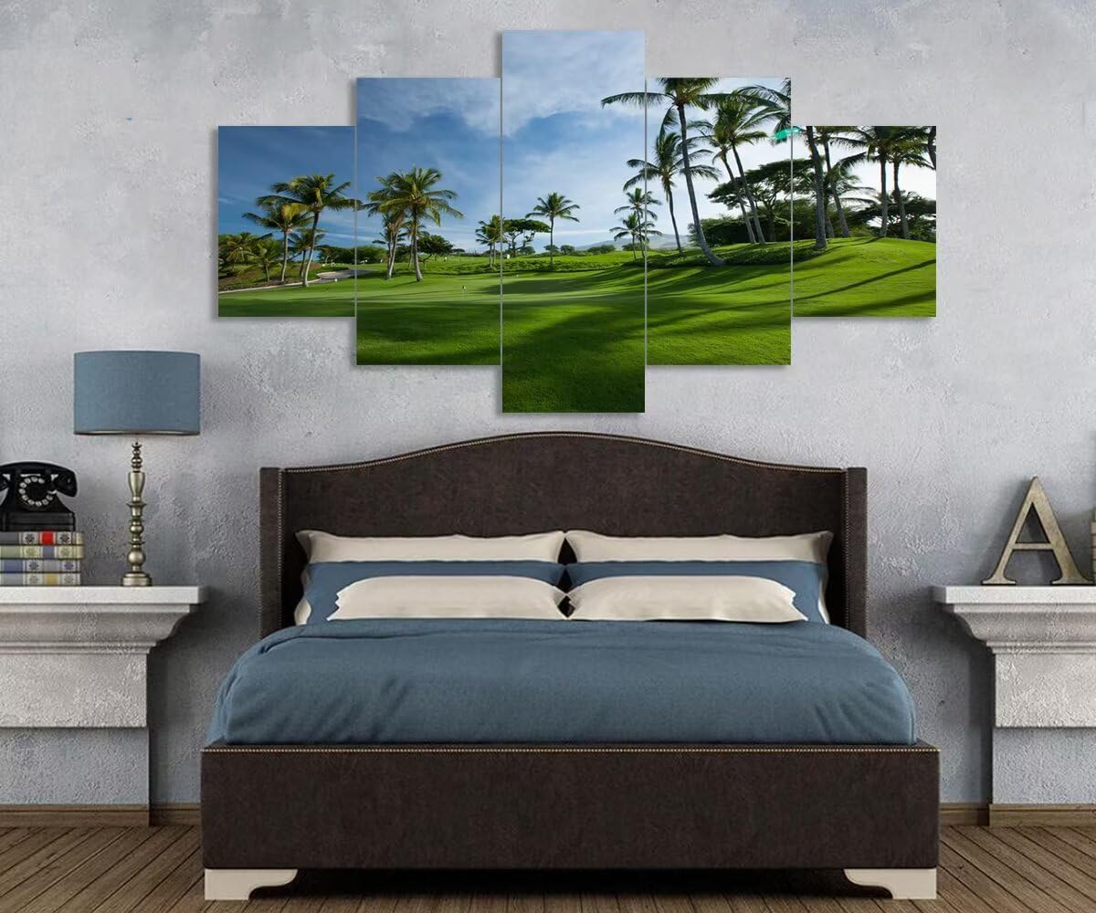 Hawaiian Golf Courses Canvas Wall Art for Office Living Room Bedroom Bathroom Home Decorations Hawaii Maui Island Pictures Posters Framed Artwork Ready to Hang(60''W x 32''H)