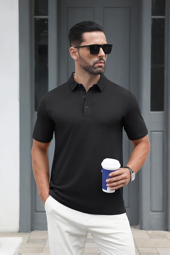 MAGCOMSEN Men's Polo Shirts Short Sleeve Cotton Pique 3 Button Classic Fit - Image 2