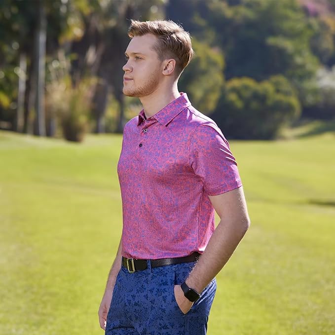 Golf Shirts for Men Dry Fit Short Sleeve Print Performance Moisture Wicking - Image 3