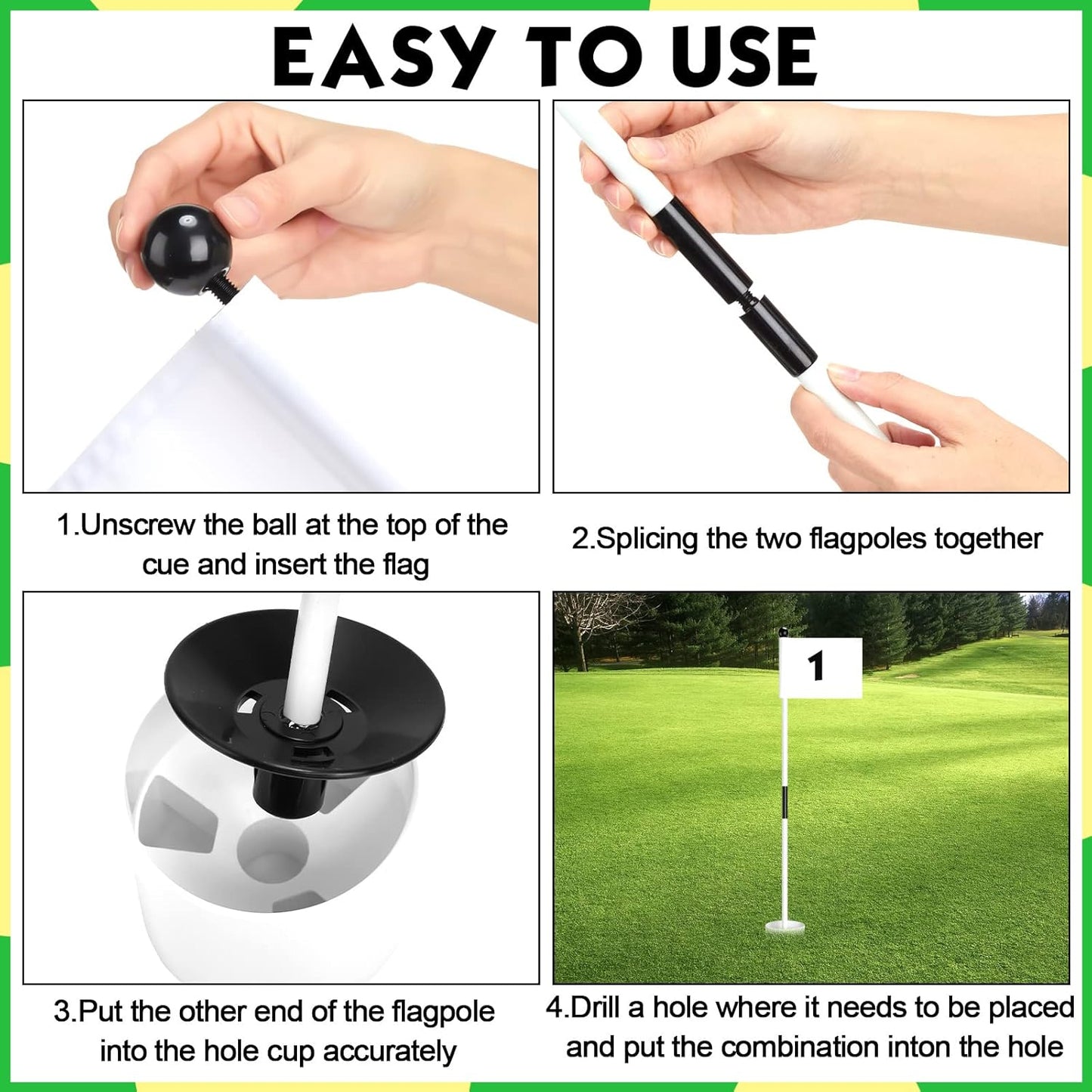 Hungdao 3 Piece Golf Flagstick Mini Putting Green Flag for Yard Golf Pin Hole Cup and Flag Set Portable Practice Putting Green Flagsticks for Driving Range Backyard(Classic)