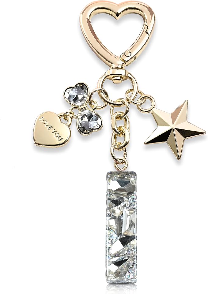 Cute Bling Keychain initial Letter Butterfly Star Pink Purple Gift by THE+FRIGG