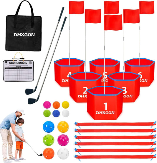 Backyard Golf Game with 2 Clubs, Portable 6 Hole Golf Course, Outdoor Yard Golf Chipping Game for Family and Adults, Beach, Park, Lawn, Field Day Reunion Party Games