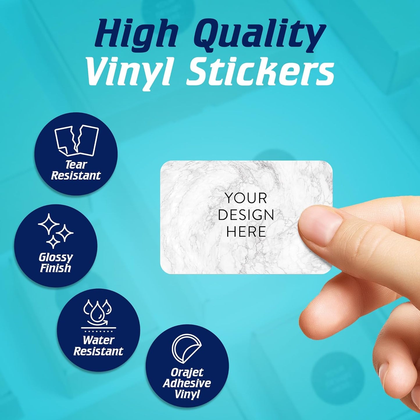 100 Custom Vinyl Stickers - Upload Your own Image, Text, Design, Logo - Personalized Logo Labels for Handmade, Packaging, Bottle, Jars, Candle, Brand Stickers (Silver Marble, 5x3)
