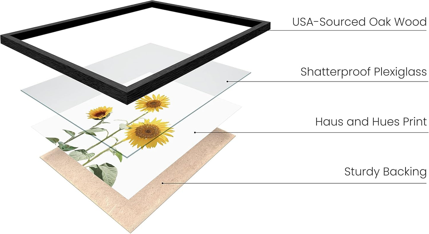 HAUS AND HUES Sunflower Posters - Set of 4, Floral Bedroom Decor, Sunflower Paintings for Wall, Yellow Kitchen Art (11x14, Black Frame)