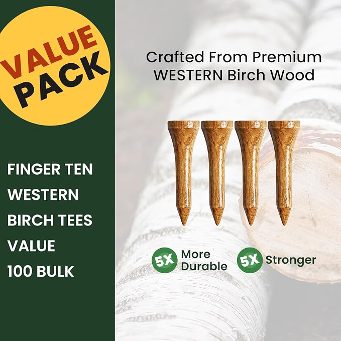 FINGER TEN Golf Tees Wood for Men Wooden Tee 1 1/2 2 3/4 3 1/4 Inch Western - Image 2
