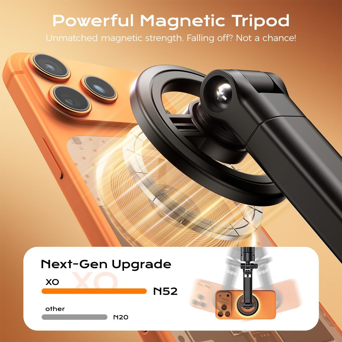 2025 Upgraded Magnetic Phone Tripod,51" Adjustable and Foldable Selfie Stick Tripod for iPhone with Remote,Strong Magnet Selfie Stick Stand for Traveling, Recording,Taking Selfies and Live Streaming
