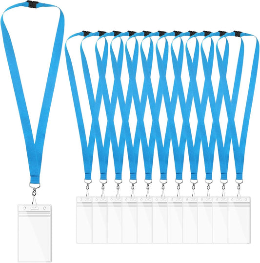 12-Pack Sky Blue Breakaway Lanyards with Waterproof Badge Holders, Polyester Neck Straps for ID Cards, Events, Office, and Schools