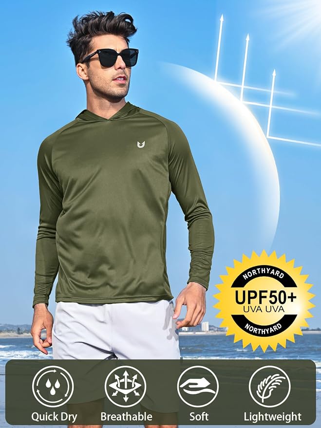 NORTHYARD Men's UPF 50+ Hoodie Shirts Long Sleeve Sun Protection Fishing Swim - Image 2
