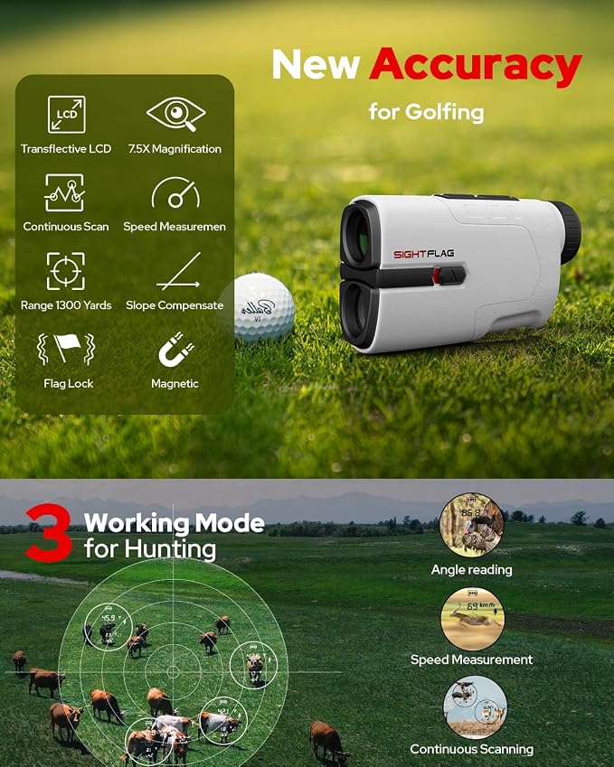 Golf Rangefinder with Slope, 1300 Yards Laser Range Finder Golf, 7.5X - Image 2