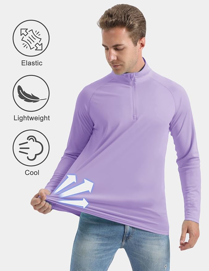 CRYSULLY Men's Long Sleeve 1/4 Zip Shirts Sun Protection Pullover UPF 50+ Rash - Image 3