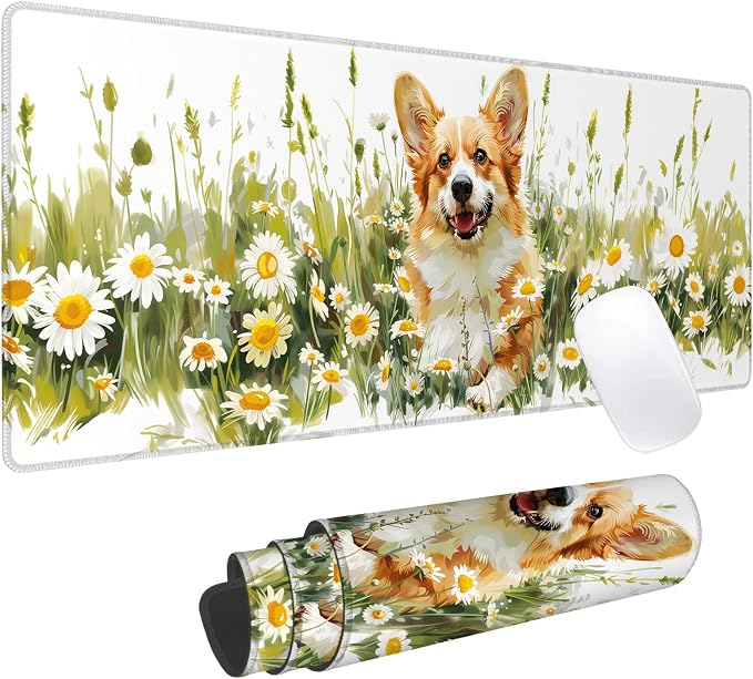 Corgi Daisy Gaming Mouse Pad, Office Desk Mat, Anti-Slip Rubber Base Cool by cromcu