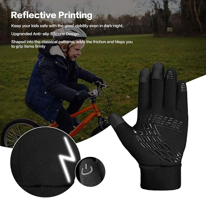 Kids Winter Gloves Back Water Repellent Touchscreen Warm Fleece Anti-Slip - Image 5