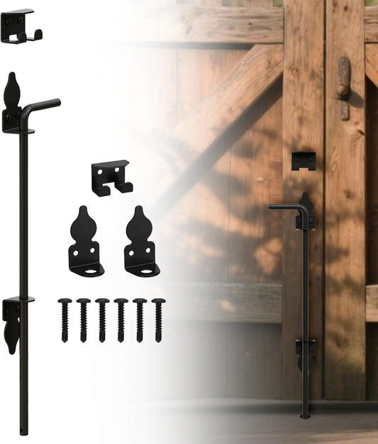 36" Heavy Duty Cane Bolts for Gates with Black Rustproof Powder Upgraded Hardware Gate Drop Rod for Wood PVC Vinyl Fences Gates, Double Doors-1 Pack