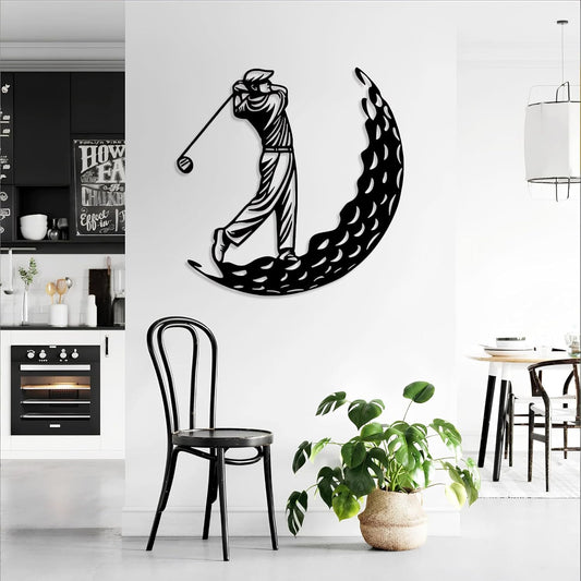 Golf Metal Wall Art, Golfer Metal Wall Decor, Golf Ball Wall Decor, Sports Wall Art, Sports Theme Wall Decor, Gift for Golf Player, Gift For Father, Home Office Wall Art, Man Cave (Black, 19"x19"|47x47cm)