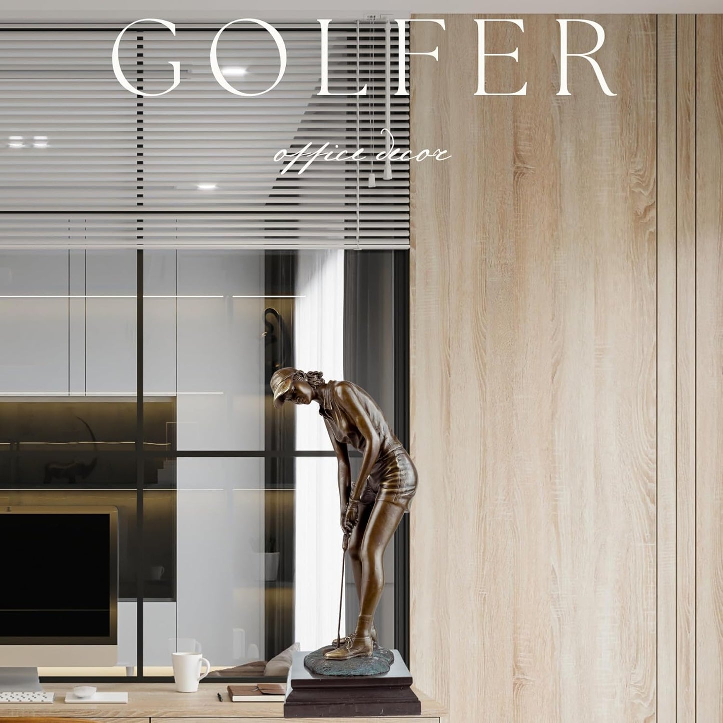 18.9'' Bronze Female Golfer Statue, Handcrafted Golf Figurine Sculpture with Solid Bronze & Marble Base, Classic Sports Decor for Home Office, Collectible Art Piece & Golf Gift