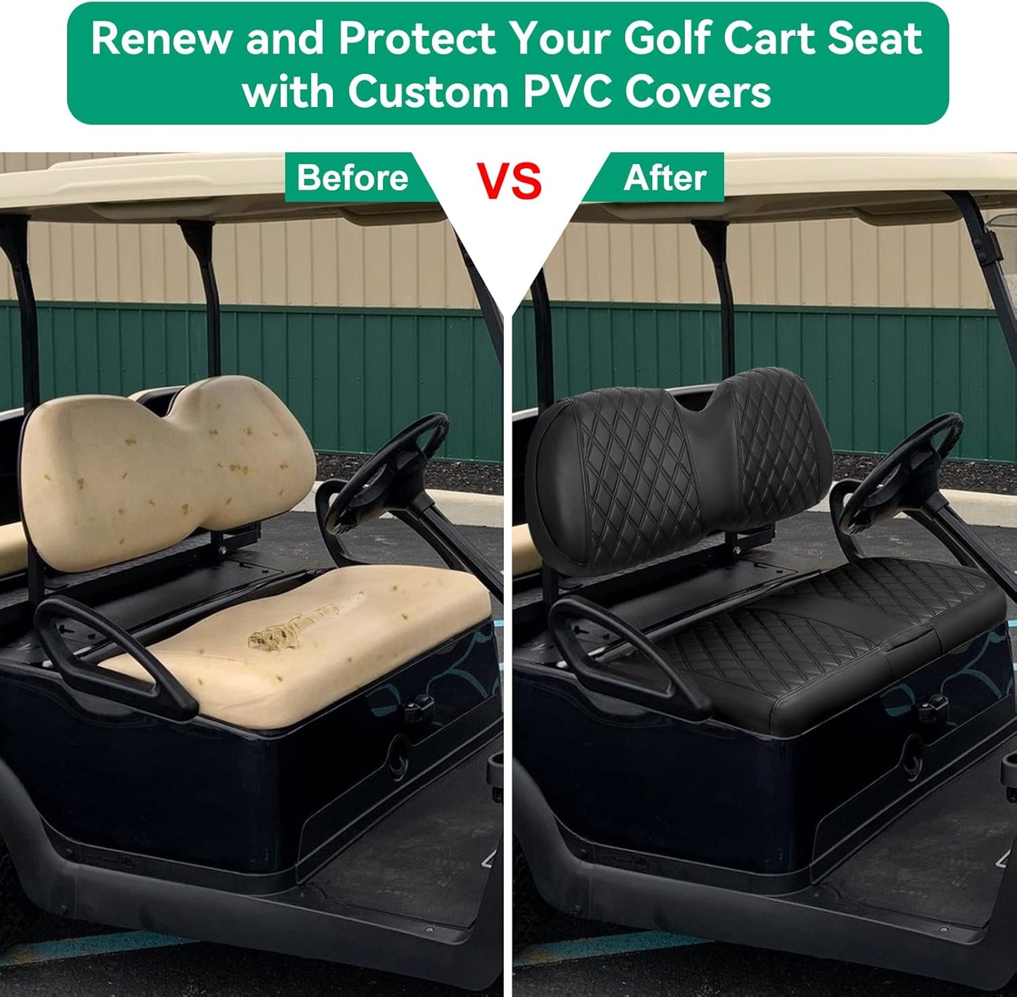 iLSKW Golf Cart Seat Covers for Club Car Precedent OEM Ordinary Seat, PVC Front Seat Cover Set for Golf Cart All Seasons with Diamond Black Stitching Breathable Washable Dettachable