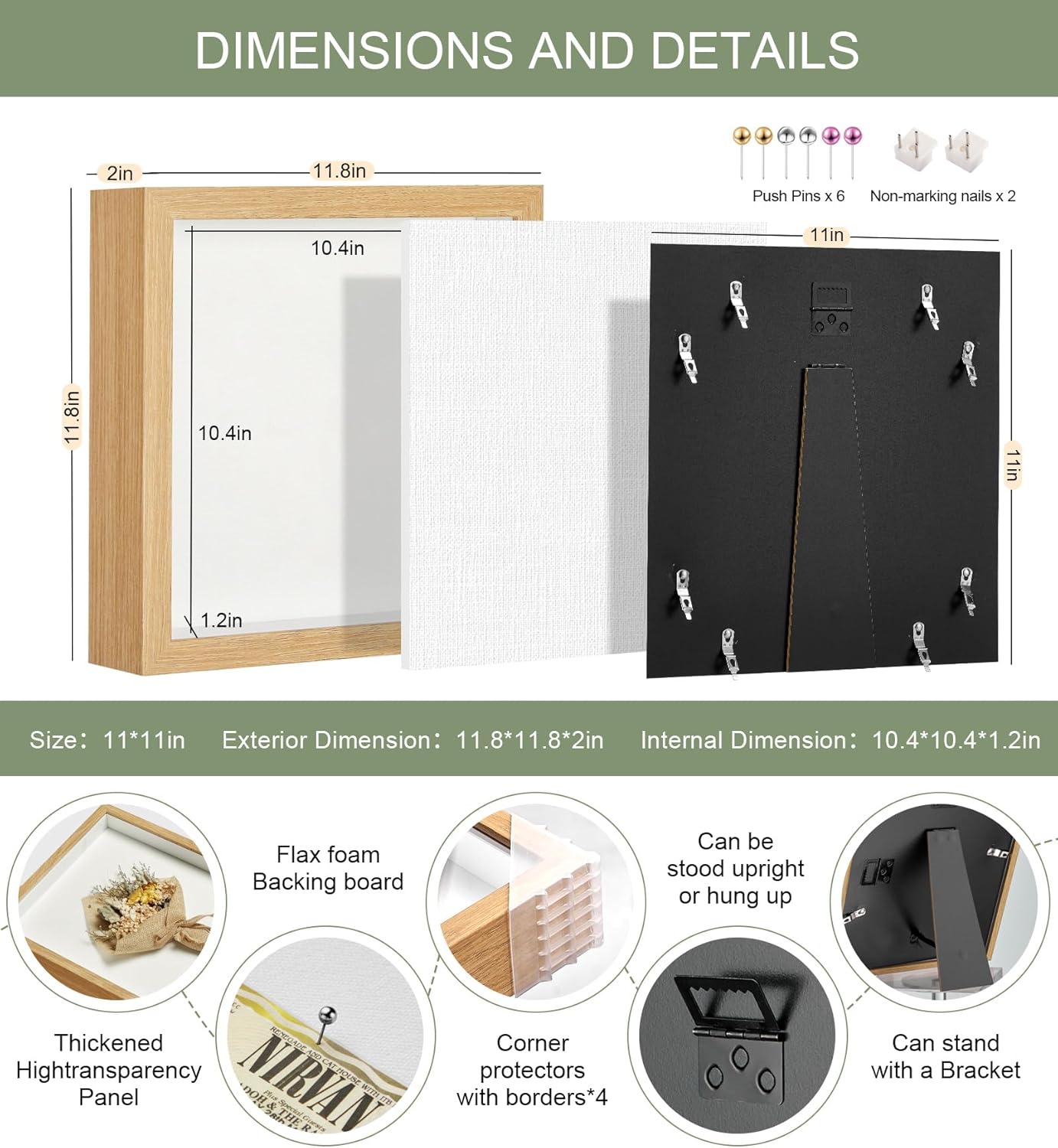 11x11 Shadow Box Display Case Picture Frame with Soft Linen Back, Deep Black Shadow Box 11x11 for Flowers Medal Display Case Jersey pet Graduation Memorabilia Baby Ltems Crafts Photos