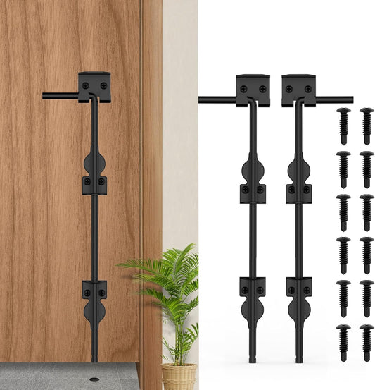 18" Cane Bolt Heavy-Duty Drop Rod for Gate, Heavy Duty Gate Latch for Wooden Fence Metal Gates, Vinyl Fence Gate Land Latch, Floor Latch for Fixing Door to The Ground, Black Coating, 2 Pack