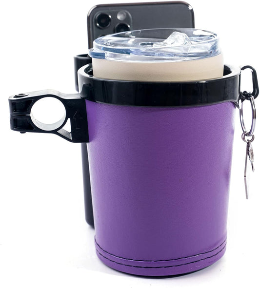Bike Cup Holder Handlebar Cruiser with Cell Phone Holder Key Holder for Bicycle Motorcycle Scooter Boat Purple