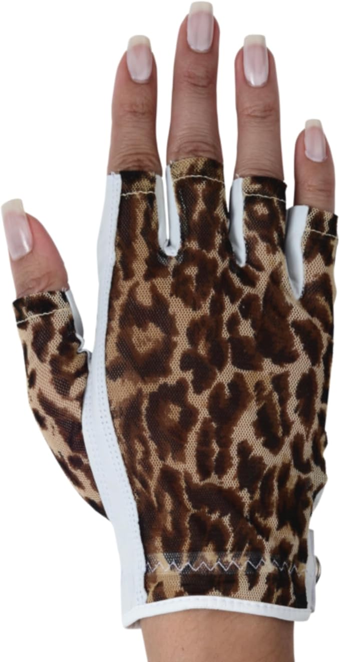 Animal Print Solar Tan Fashion Half Glove | UV Protection SPF 10, Breathable & by LadyClassic