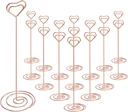 16pcs Place Card Holders, 8.75 Inches Tall Table Number Holders, Rose Gold Picture Holder for Tables with Heart Shaped Clip for Wedding, Photos, Food Signs, Memo Notes, Restaurant, Birthday