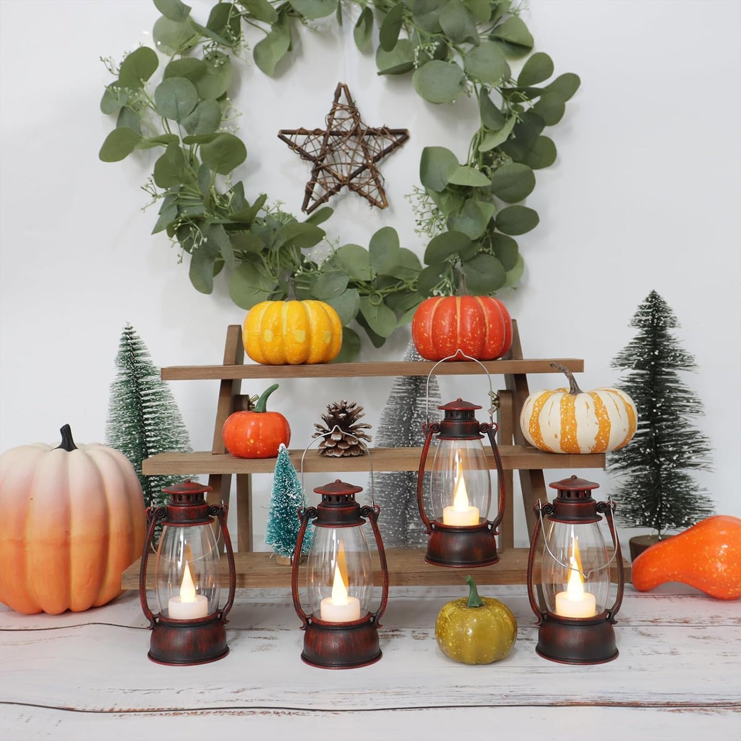 12Pcs Hand-Brushed Red Mini Lanterns for Vintage Christmas Table Decorations – 6Inch Small Candle Lanterns for Western Cowboy Camping Halloween Weddings Party Centerpiece & Hanging Ornaments