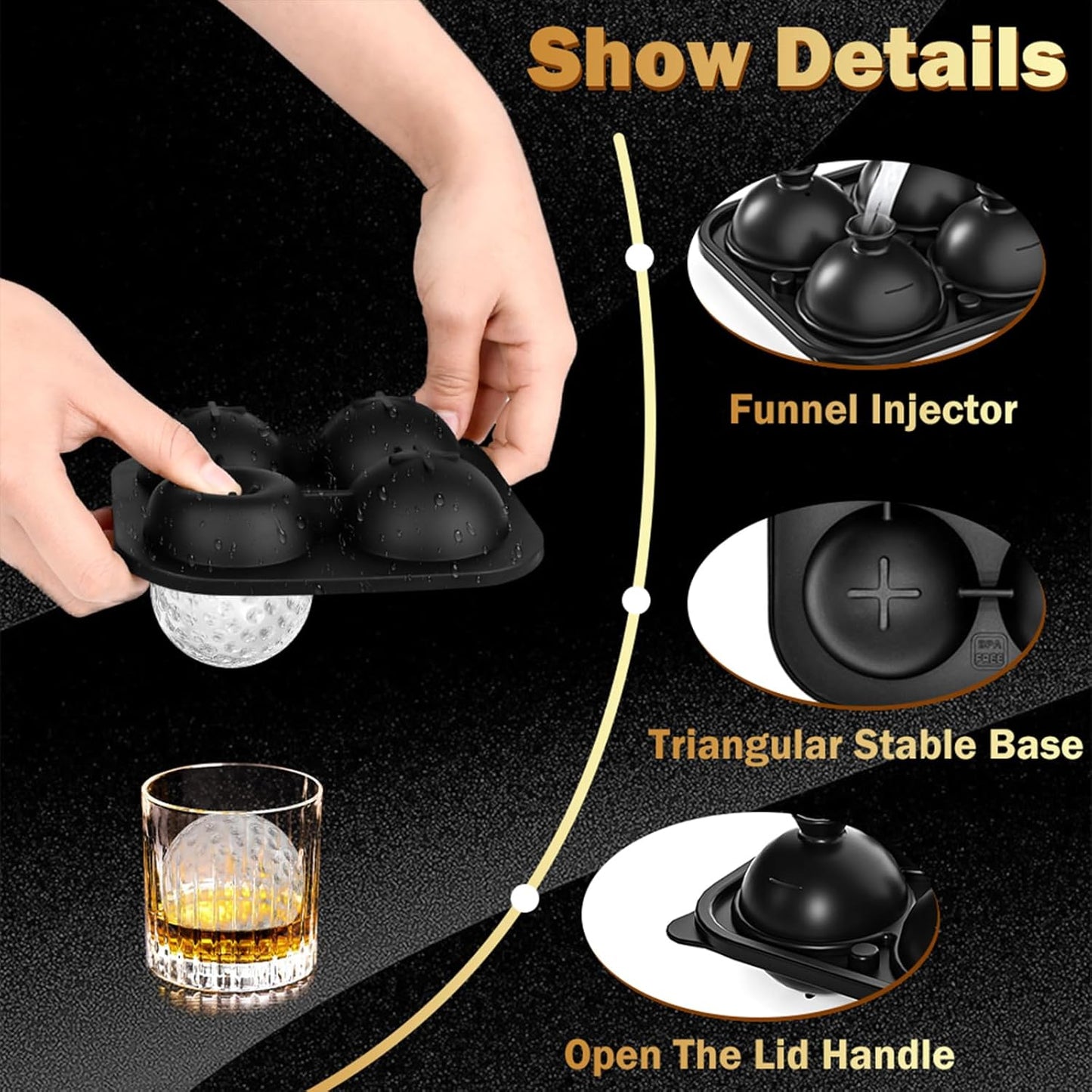 2 Pack Golf Ball Ice Cube Mold 2.1 Inch Large Silicone Golf Ball Ice Cube Molds Fun Shapes Craft Sphere Ice Molds Christmas Gifts for Men and Women Cocktails, Bourbon, Brandy, Whiskey(2, Golf Ball)