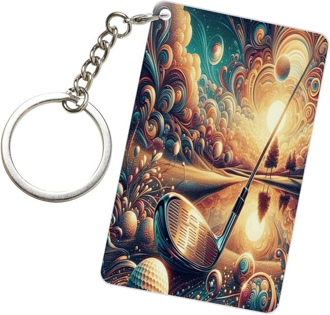 Astronaut Playing Golf Keychains Rectangular Acrylic Keychain Daily Key Ring by WINCCOR