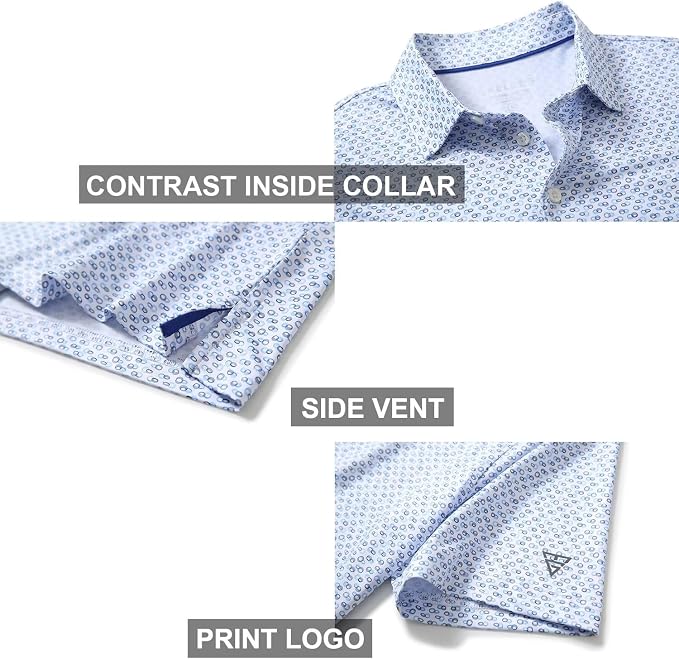Golf Shirts for Men Dry Fit Short Sleeve Print Performance Moisture Wicking - Image 4