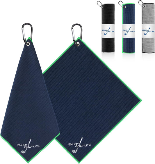 3 Pack Golf Towel(16" X 16"), Top-Tier Microfiber Super Absorbent Golf Towels for Golf Bags, Premium Waffle-Pattern Embroidered with Carabiner Clip, Golf Accessories (3 Classic Colours)