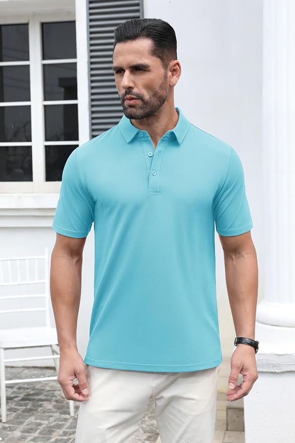 MAGCOMSEN Men's Polo Shirts Short Sleeve Cotton Pique 3 Button Classic Fit - Image 4