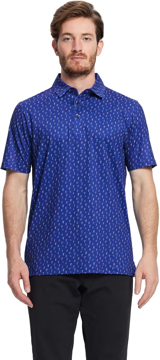 Golf Shirts for Men Dry Fit Short Sleeve Print Performance Moisture Wicking - Image 2