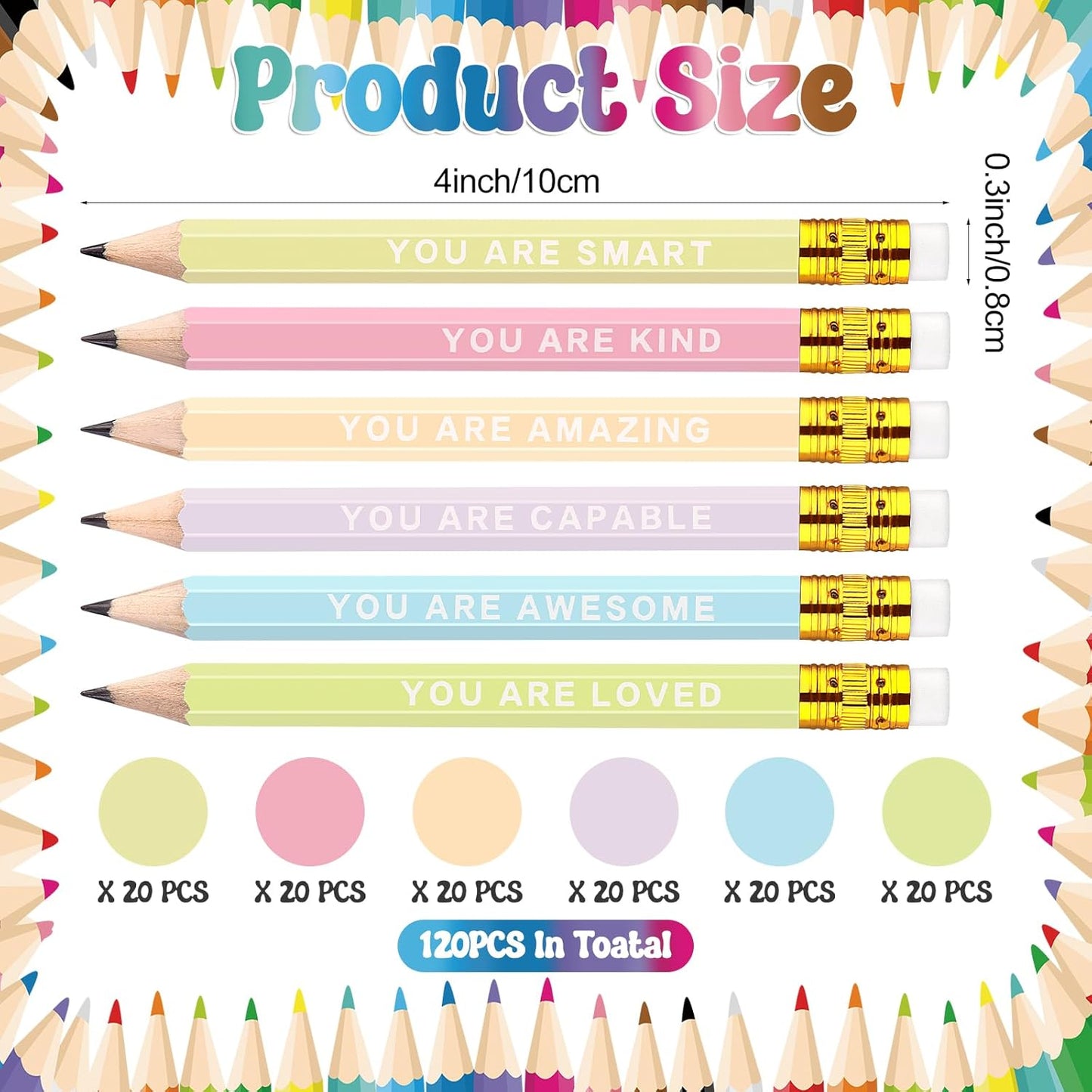 120Pcs Mini Pencils Bulk Inspirational Golf Pencils 4.1inch Short Woodden Pen-cils with Eraser for Kids Student Teacher Office Supplies