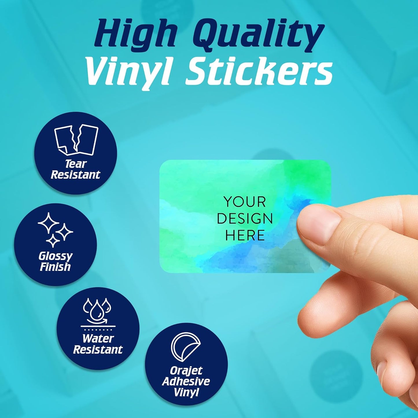 100 Custom Vinyl Stickers - Upload Your own Image, Text, Design, Logo - Personalized Logo Labels for Handmade, Packaging, Bottle, Jars, Candle, Brand Stickers (Blue Green, 5x3)