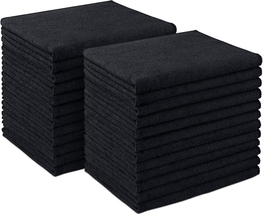 AIDEA Microfiber Cleaning Cloth 24 Pack, Microfiber Towels for Cars, Soft & Absorbent Cleaning Rags, Premium Lint Free Shop Towels for House, Kitchen, Car, 12inx16in, Black
