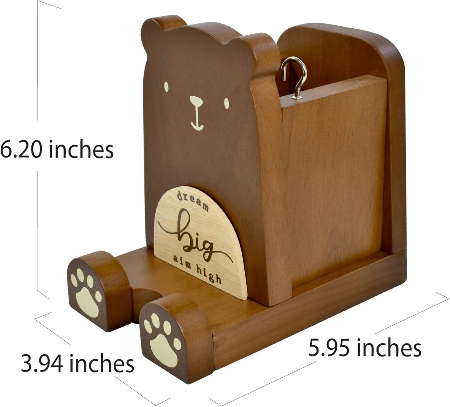 I'm Wood Multipurpose Eyeglass Phone Pen & Pencil Holder Stand Stationery Desk Box Organizer Accessories, Home Office Desktop Decor Birthday Graduation Gifts “Dream Big Aim High”(Bear)