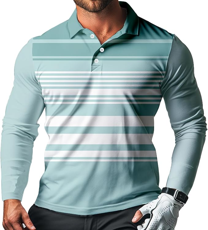 Men's Long Sleeve Golf Shirt Quick Dry 3 Button Work Fishing Outdoor Casual by SQPO