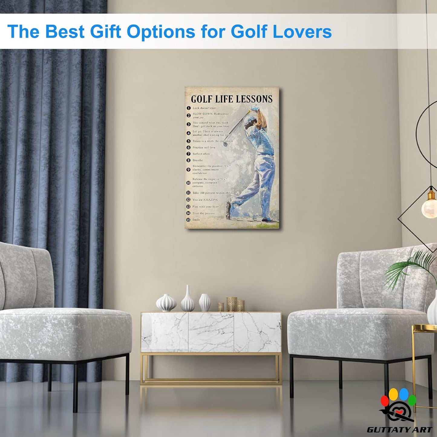 GUTTATY Golf Wall Art, Vintage Golf Pictures Posters Canvas Print Wall Decor for Golfer's Man Cave Home Ofice Ready to Hang (12x18 Inches)