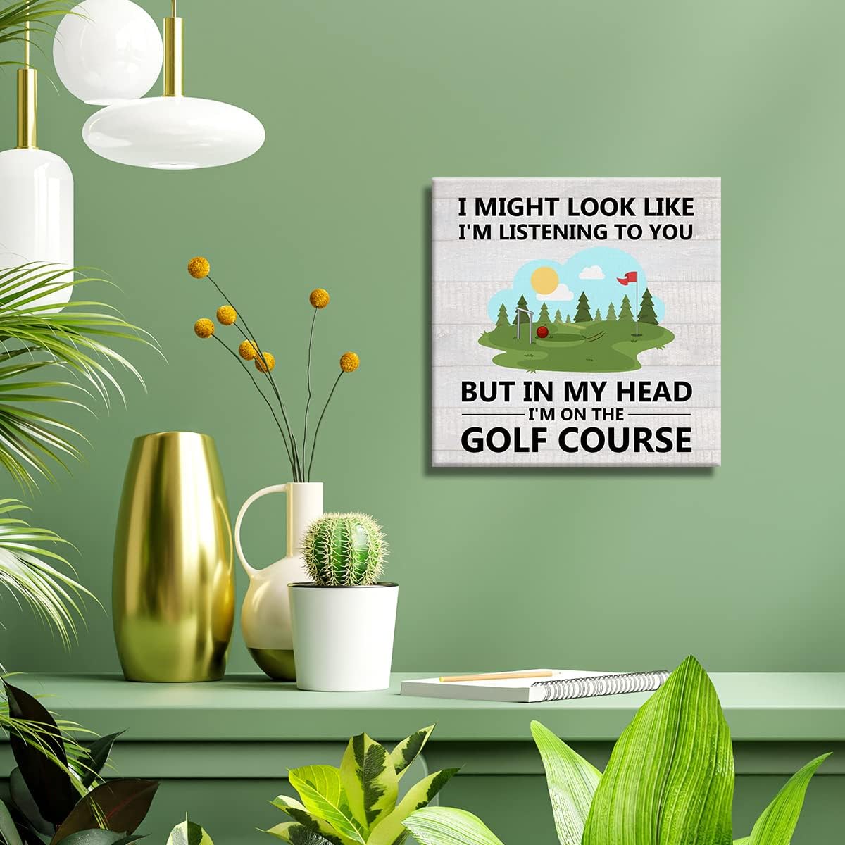 I'm on the Golf Course Canvas Prints Wall Art Decor Desk Sign Golfing Poster Painting Framed Artwork 8 x 8 Inch Rustic Home Office Shelf Wall Decoration Gift for Golf Lover