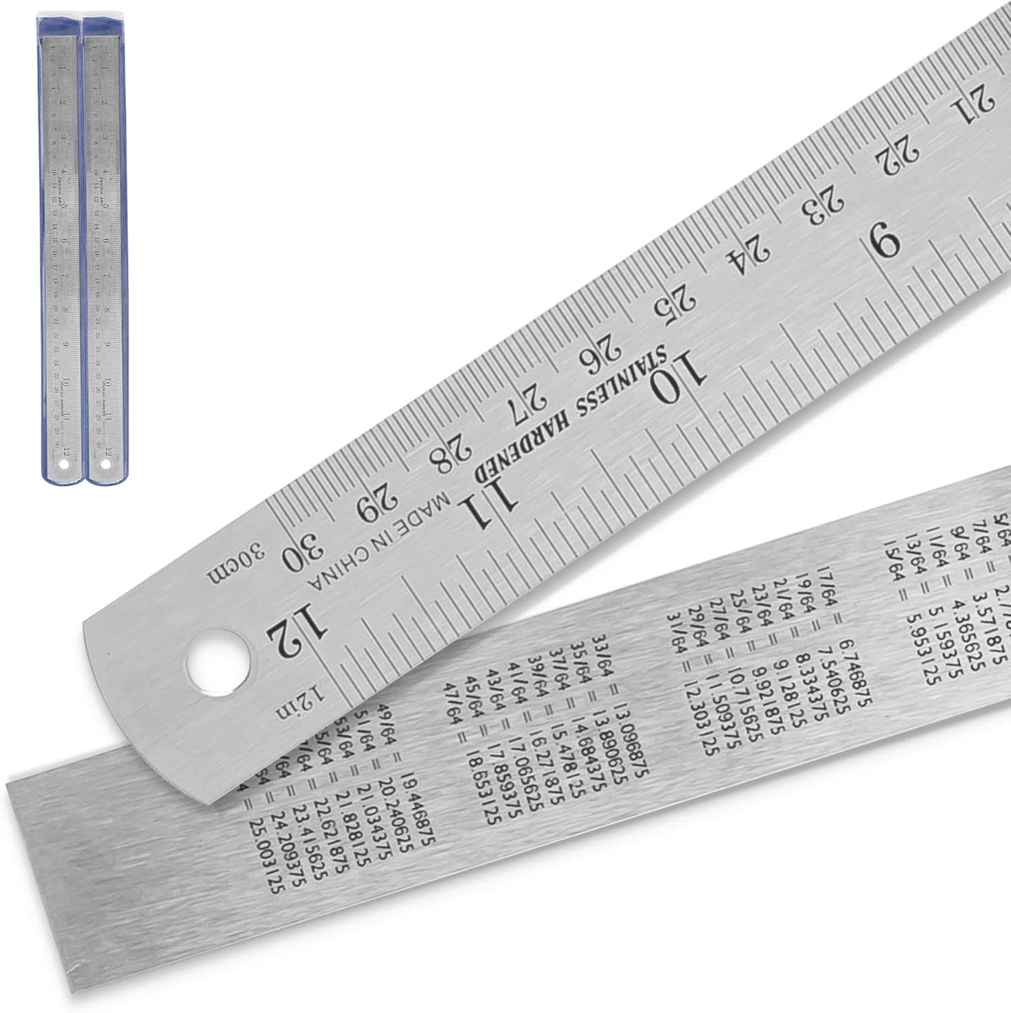 2 Pack Pacific Arc 12 Inch Stainless Steel Ruler with Inch/Metric Conversion Table