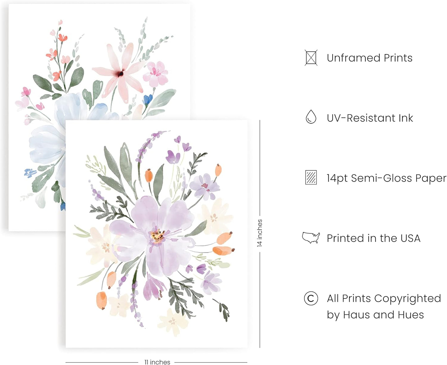 HAUS AND HUES Botanical Prints - Set of 4 Flower Poster, Pictures Wall Decor, Floral Prints, Pictures, Flowers Posters, (Unframed, 11x14) Bouquet Flower