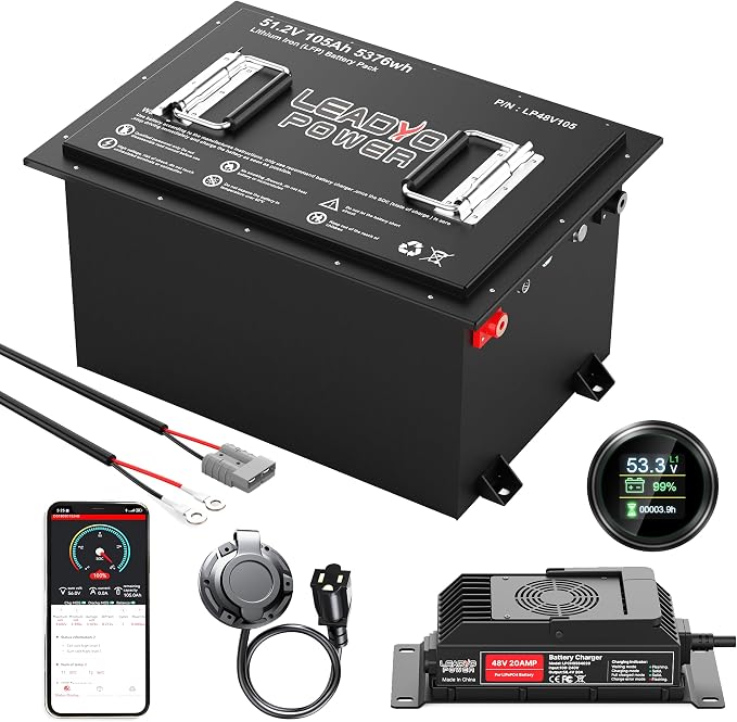 48V 105Ah Lithium Golf Cart Battery, Built-in Smart 250A BMS by SunnyLith