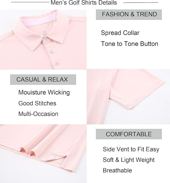 Alex Vando Mens Golf Shirt Moisture Wicking Quick-Dry Short Sleeve Casual Polo - Image 3