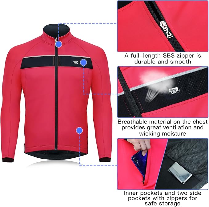 Souke Sports Men's Winter Cycling Jacket, Windproof Water Resistant Thermal - Image 3